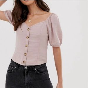 NWT Abercrombie Button Puff Sleeve Top